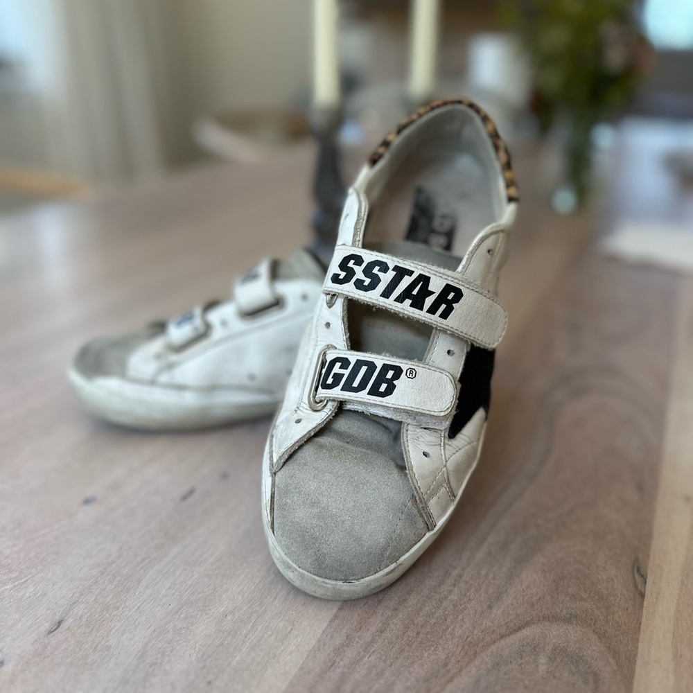 Golden Goose Cream and Black Star Velcro Sneakers